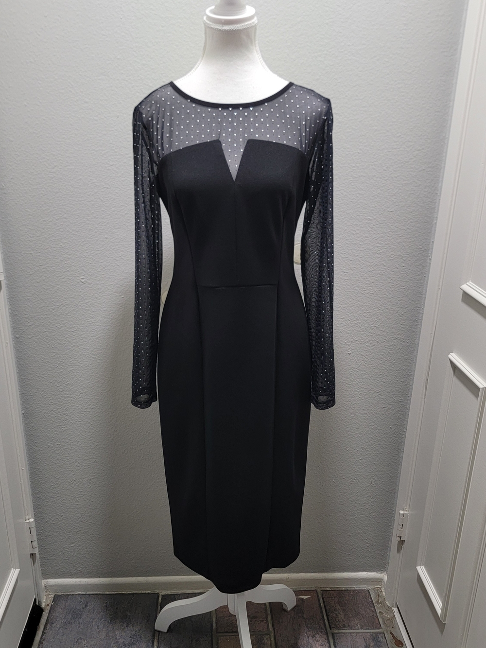 Joseph Ribkoff Black Sheer Dot Long-Sleeve Cocktail Dress